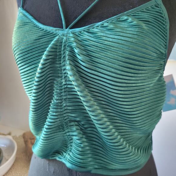 Cider Solid Press Crease Crop Tank Top – Green Ribbed Knit (Size XL, NWT) - Picture 1 of 14